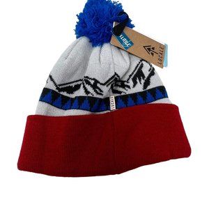 Locale Round Top Peaks Beanie Youth OS Red Cuff Pom Cozy Outdoor Winter NEW